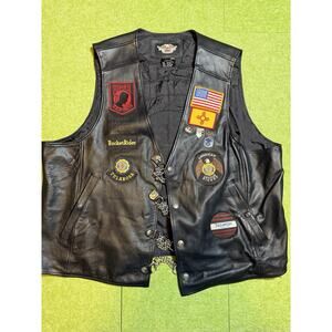 Harley Davidson 3XL Leather Biker Vest With Patches & Pins Legion Riders POW